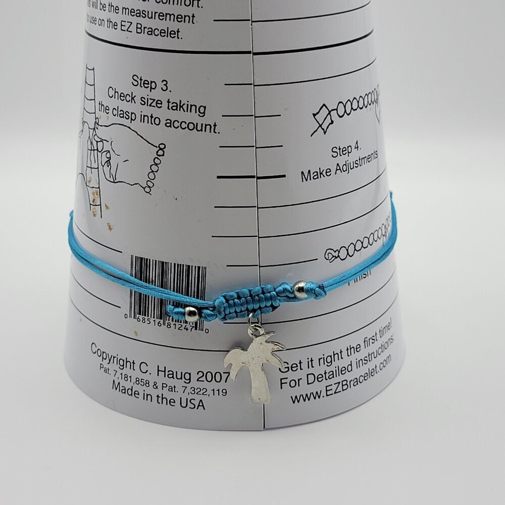 Jamaica Palm Tree Charm Glass Tube Cord Slider Bracelet One Size Adjustable - Picture 7 of 9